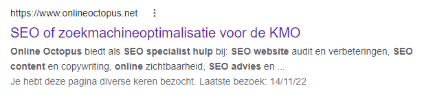 SEO OF ZOEKMACHINE OPTIMALISATIE TIPS 2 SNIPPET VAN ONLINE OCTOPUS